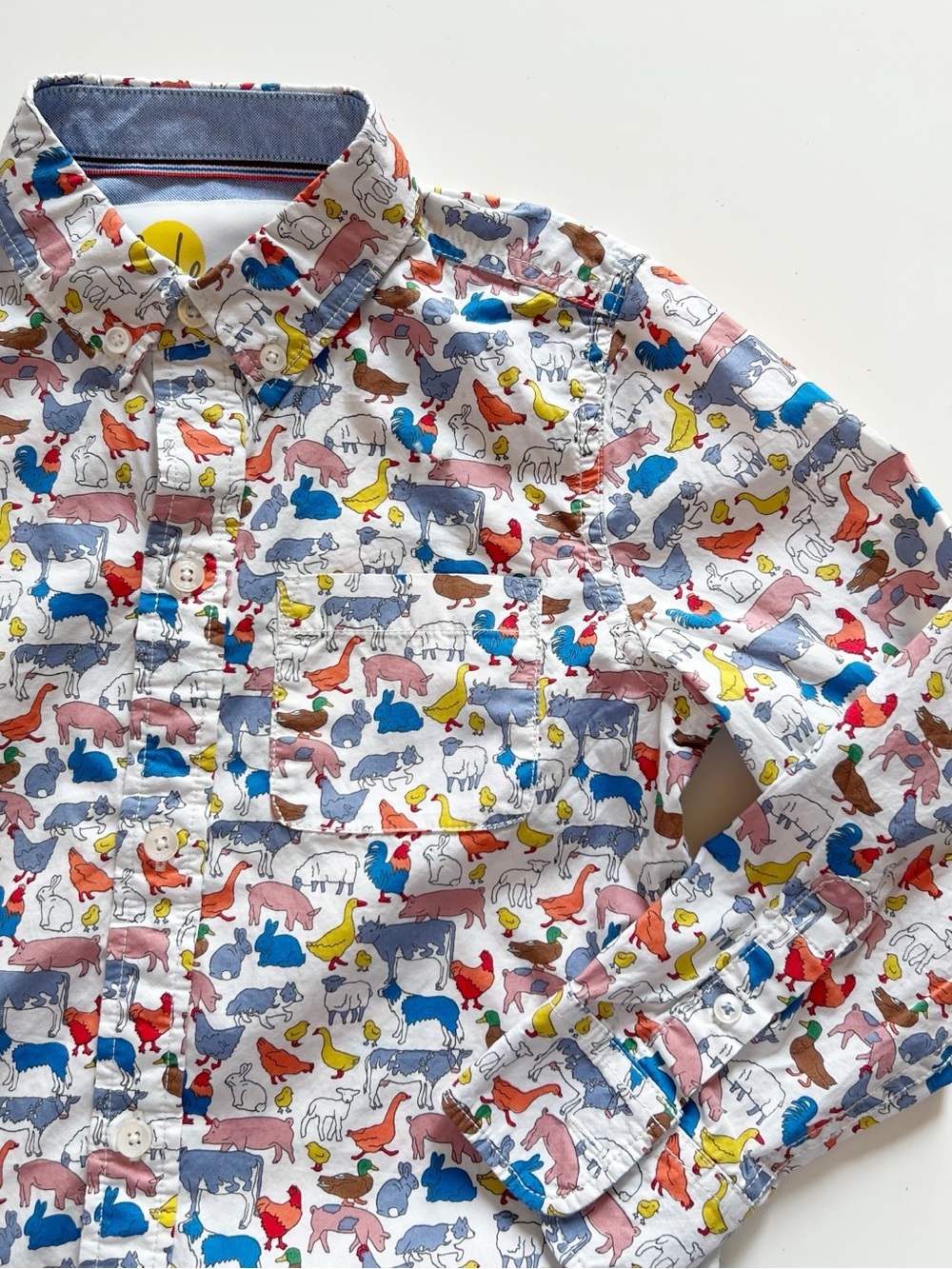 Mini Boden Cotton Farm Print Oxford Shirt | 6/7